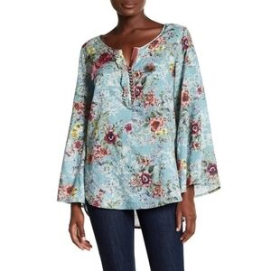 Aratta Vintage Teal Entro Love floral blouse size medium